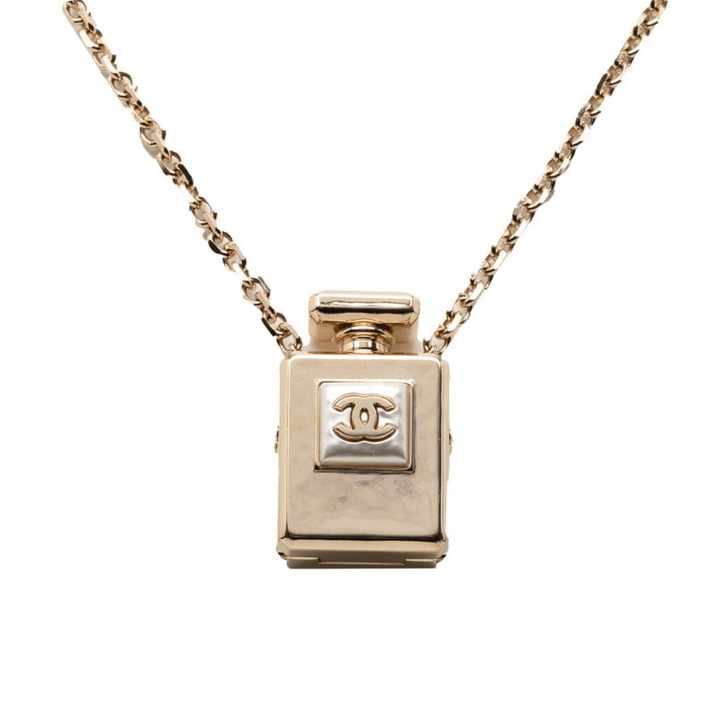 Chanel Coco Mark Perfume Bottle Chain Pendant Necklace, Gold Plated, Faux Pea...